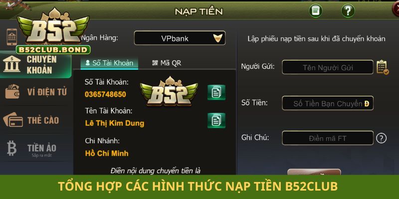 Tổng hợp các hình thức nạp tiền B52club 
